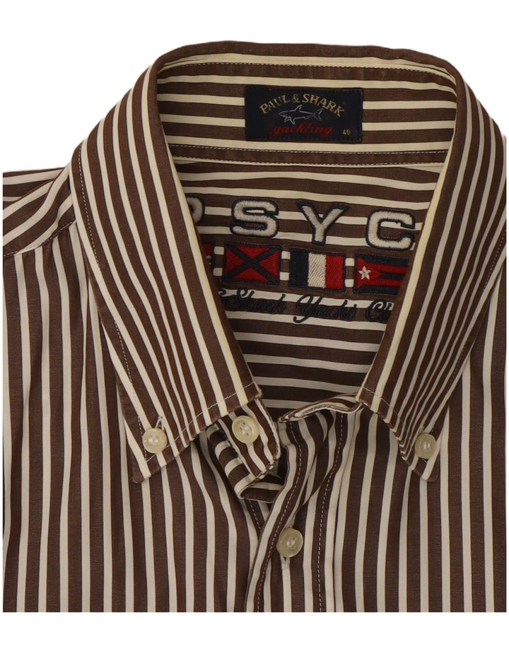 Cămașă pentru bărbați Paul & Shark, mărimea 40, bumbac cu dungi maro mediu