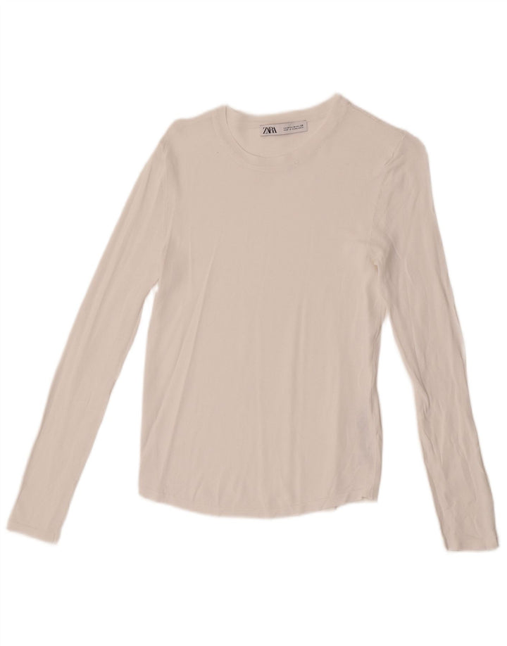 Top transparent cu mânecă lungă pentru femei Zara UK 12 Medium White Viscose