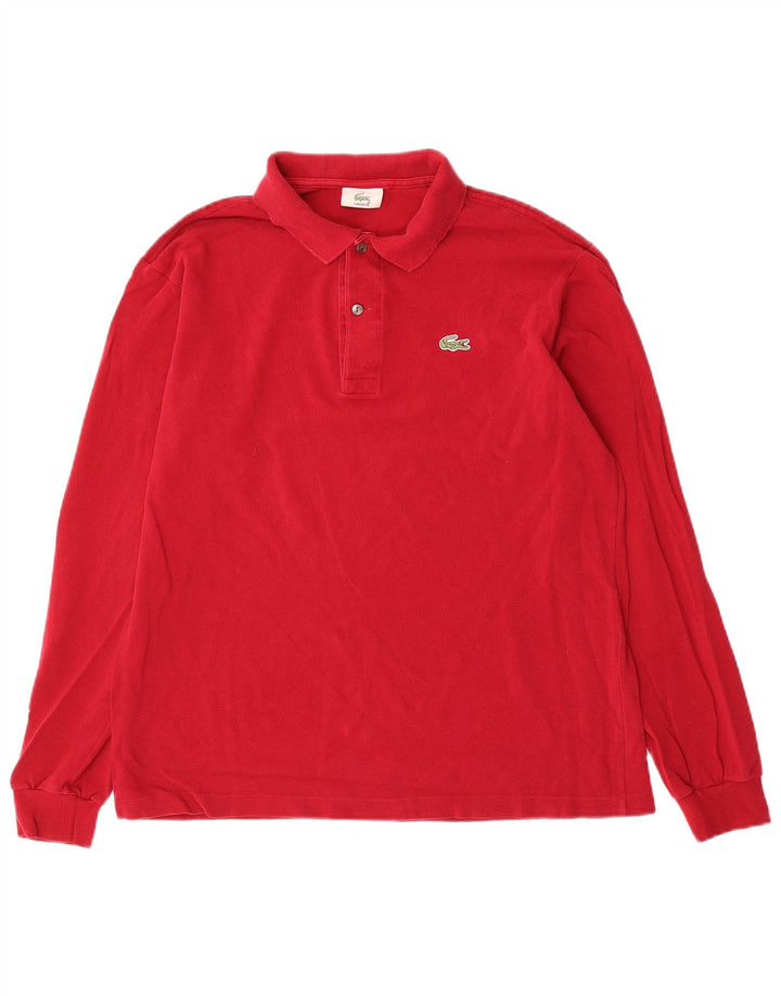 Tricou polo pentru bărbați Lacoste cu mânecă lungă, mărime 4, bumbac roșu mediu