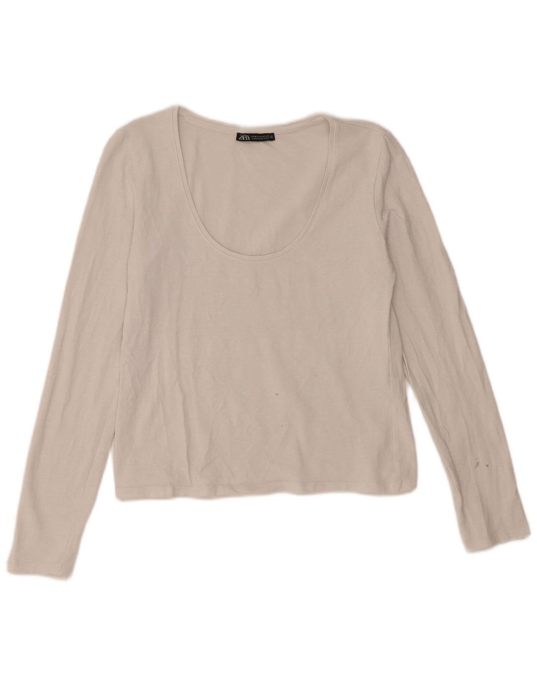 Crop Top pentru femei Zara cu mânecă lungă UK 12, bumbac alb mediu