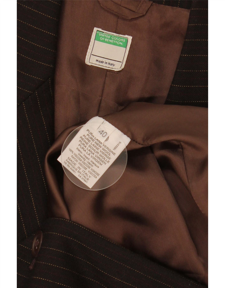 Sacou pentru femei Benetton cu 2 nasturi IT 40 Lână nouă maro cu dungi mici
