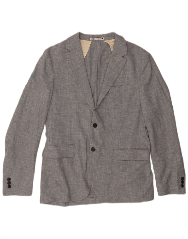 Jachetă blazer pentru bărbați Zara, cu 2 nasturi, UK 40, mare, gri, poliester cu picioare de găină