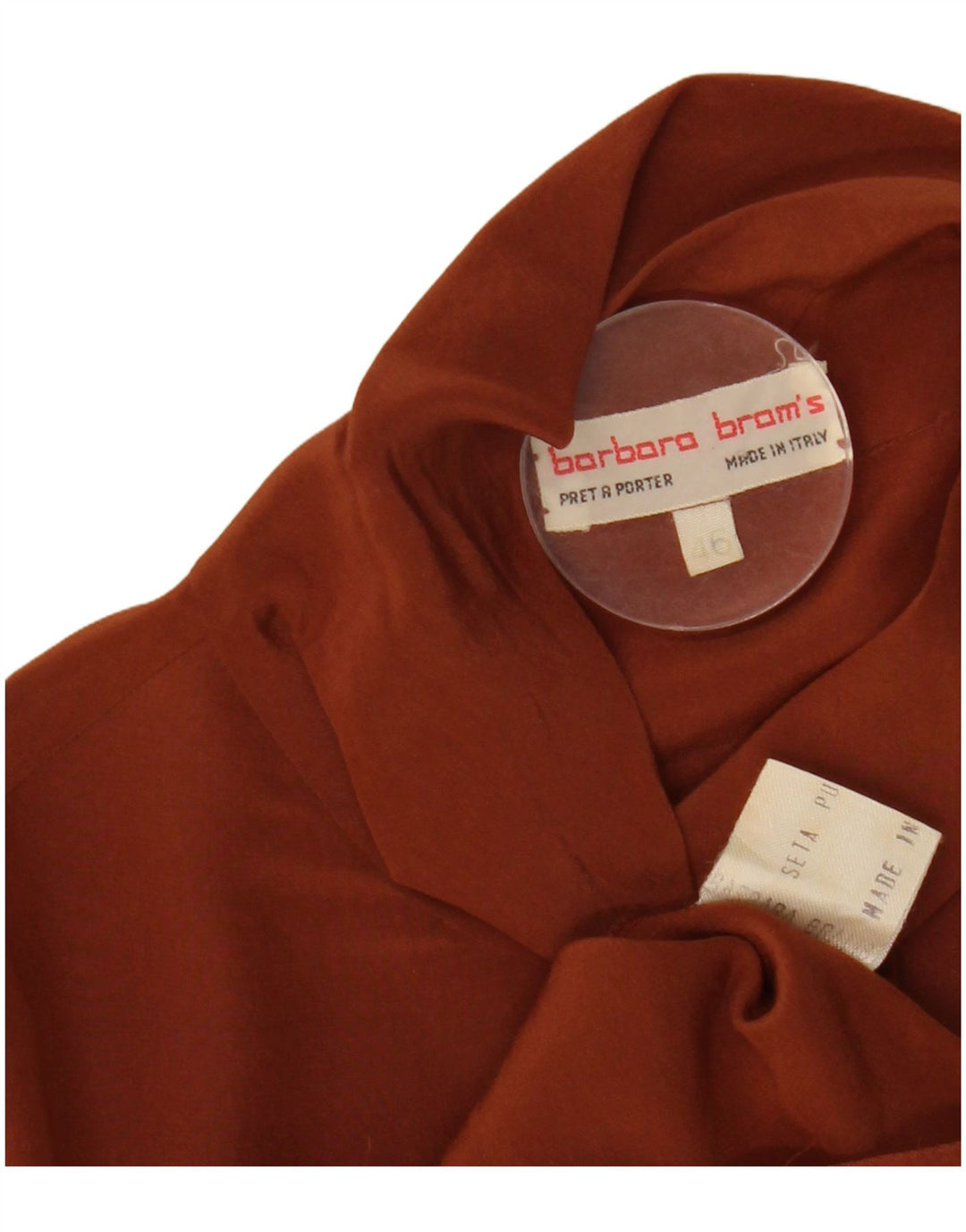 Bluză vintage cu mânecă lungă pentru femei Top IT 46 Mătase mare maro