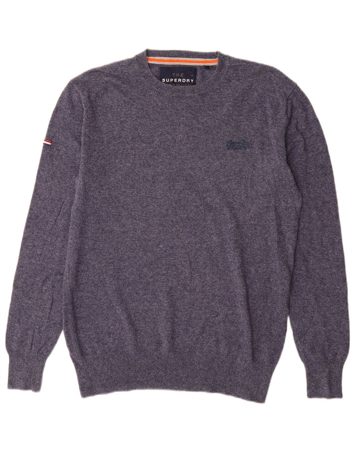 Pulover Superdry pentru bărbați, cu gât crew, bumbac mediu albastru bleumarin