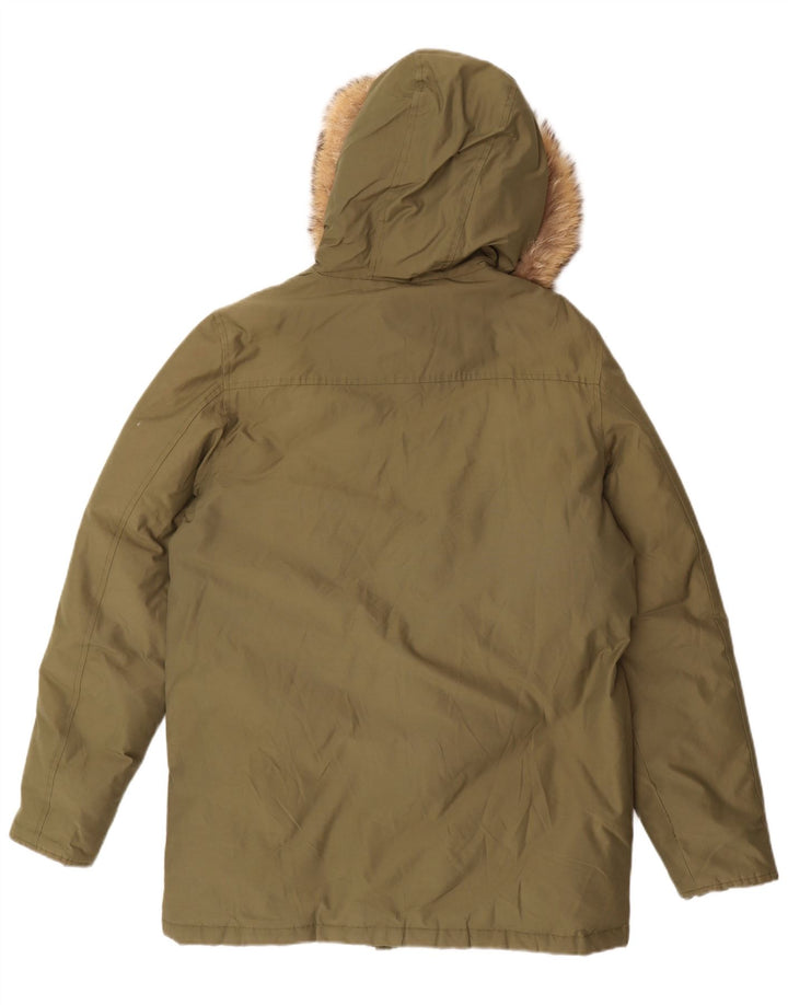 Jachetă căptușită cu glugă Woolrich pentru băieți 15-16 ani, bumbac verde