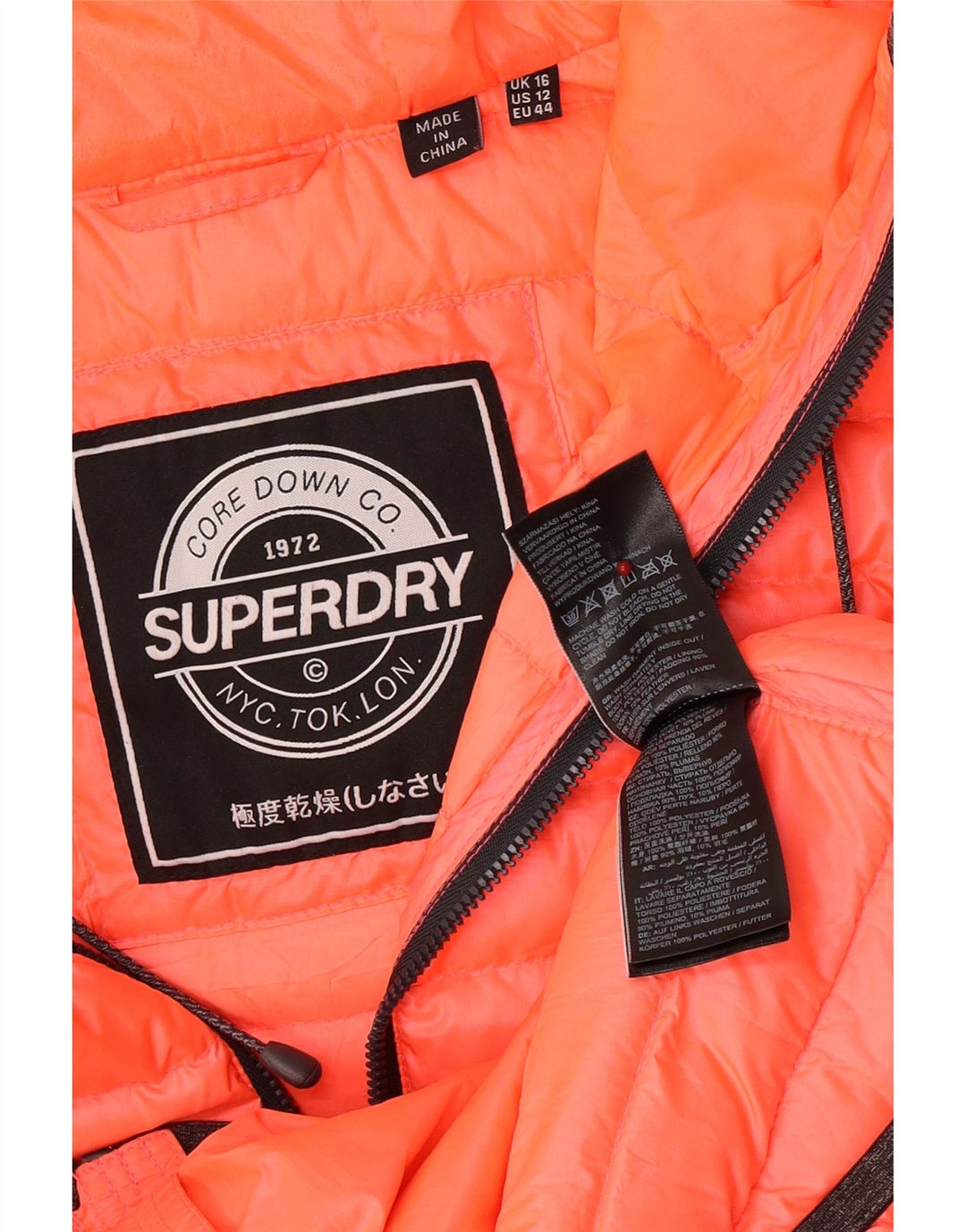Jachetă căptușită cu glugă Superdry pentru femei UK 16, mare, roz, poliester