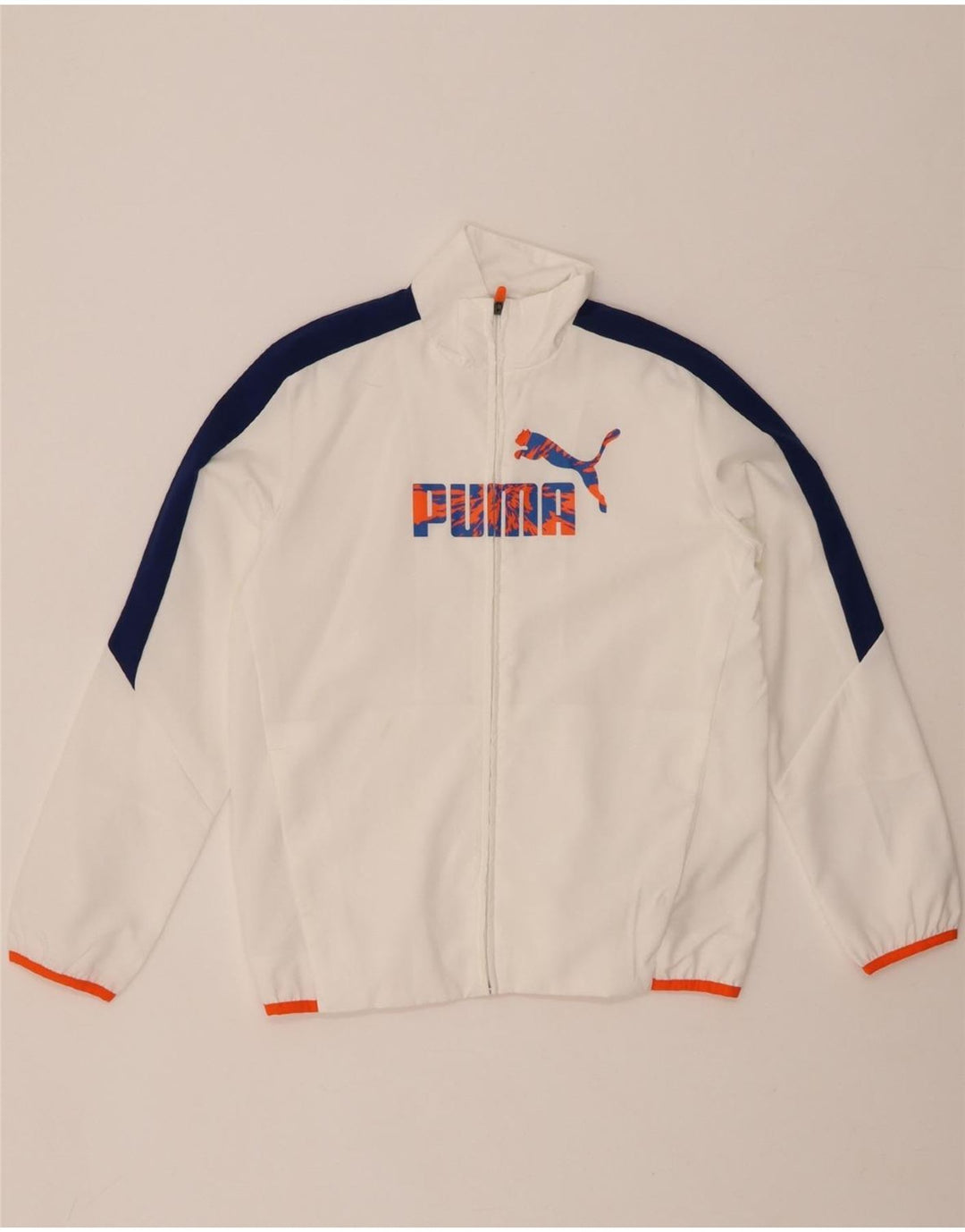 PUMA Boys Graphic Tracksuit Top Jacket 11-12 Years White Colourblock Nylon