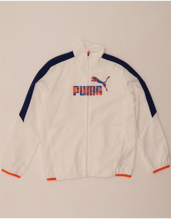 PUMA Boys Graphic Tracksuit Top Jacket 11-12 Years White Colourblock Nylon
