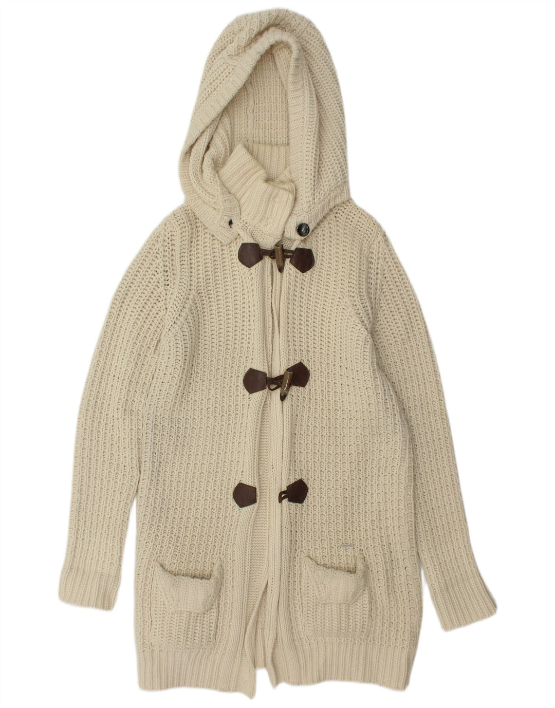 WOOLRICH Pulover cardigan cu paragate supradimensionat pentru femei UK 10 Small Off White