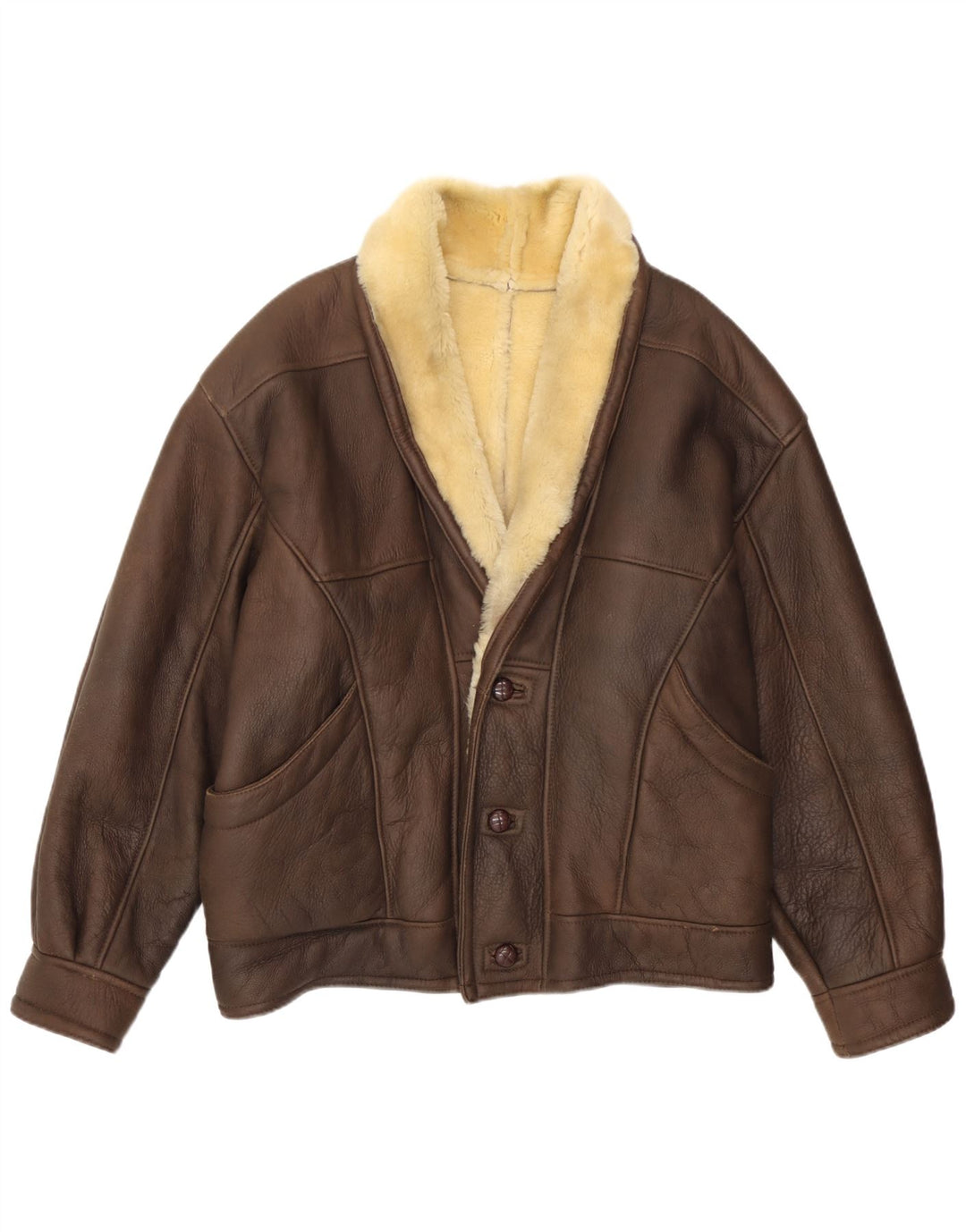 Jachetă vintage pentru bărbați din shearling IT 52 XL maro din shearling