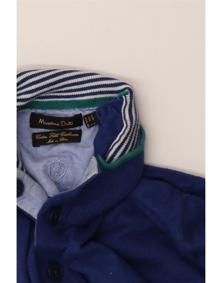 MASSIMO DUTTI Pulover pentru damă cu gât cu nasturi, UK 16, mare, albastru, bumbac