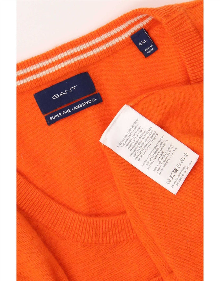 Pulover Gant pentru bărbați cu gât roșu, 4XL, lână de miel portocalie