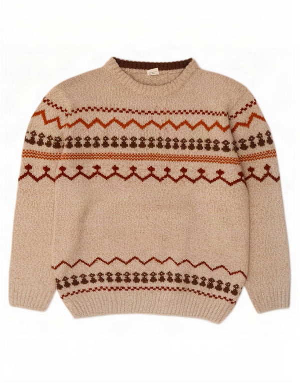 Pulover vintage pentru bărbați cu gâtul de barca XL poliester Fair Isle bej