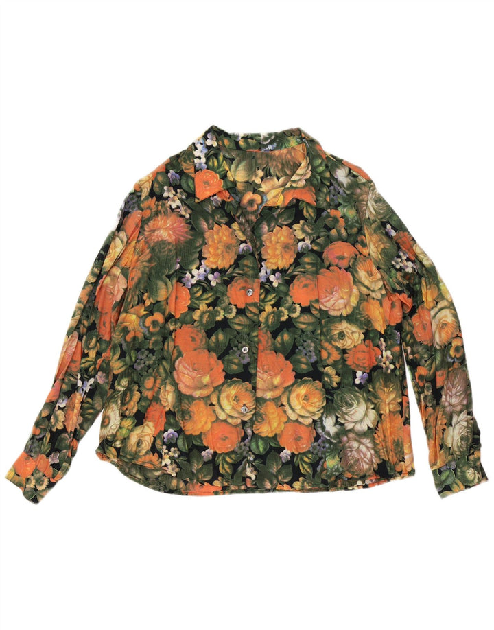 Cămașă vintage pentru femei UK 16 mare portocaliu floral