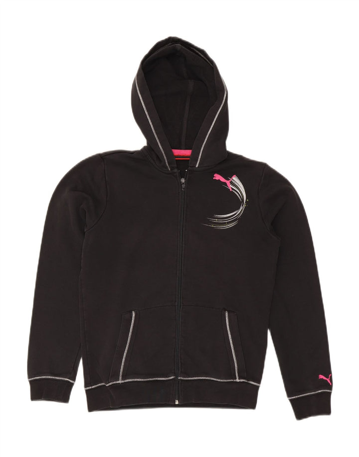 Pulover pentru fete PUMA Graphic Zip Hoodie 13-14 ani, bumbac negru