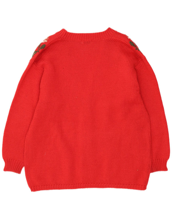 Pulover Cardigan Vintage pentru Damă UK 16 Mare Roșu Floral Acrilic