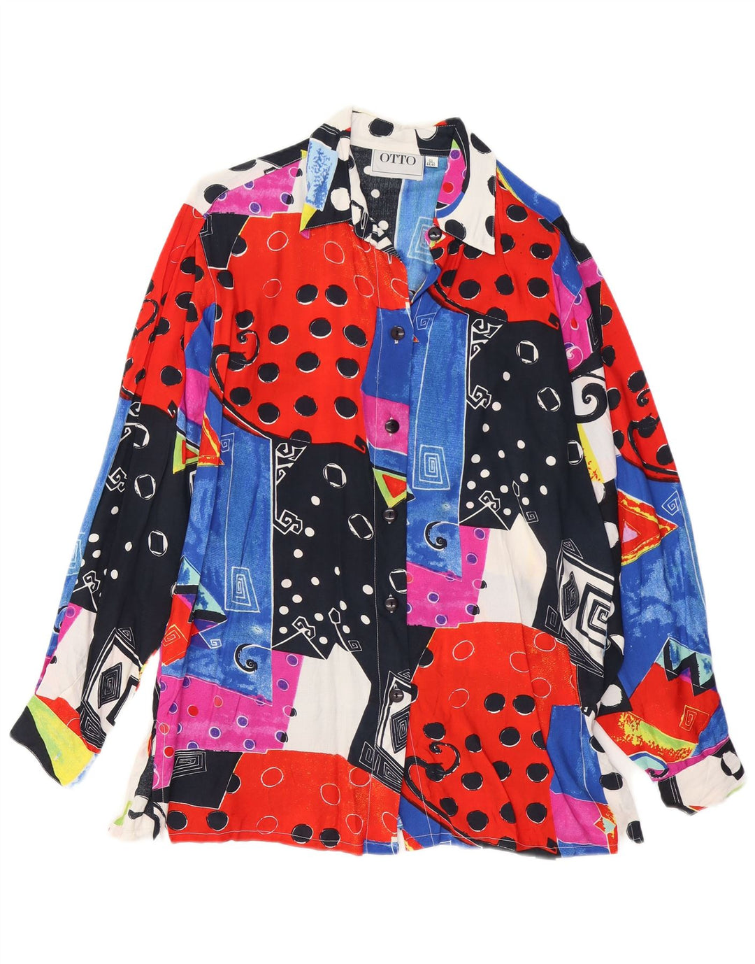 Bluză cămașă pentru femei VINTAGE EU 44/46 XL Viscoză multicoloră în mozaic