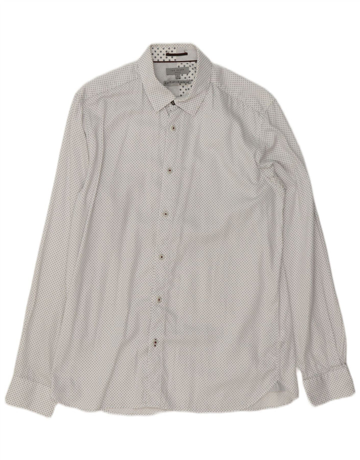 TED BAKER Mens Shirt Size 4 Large White Spotted Cotton