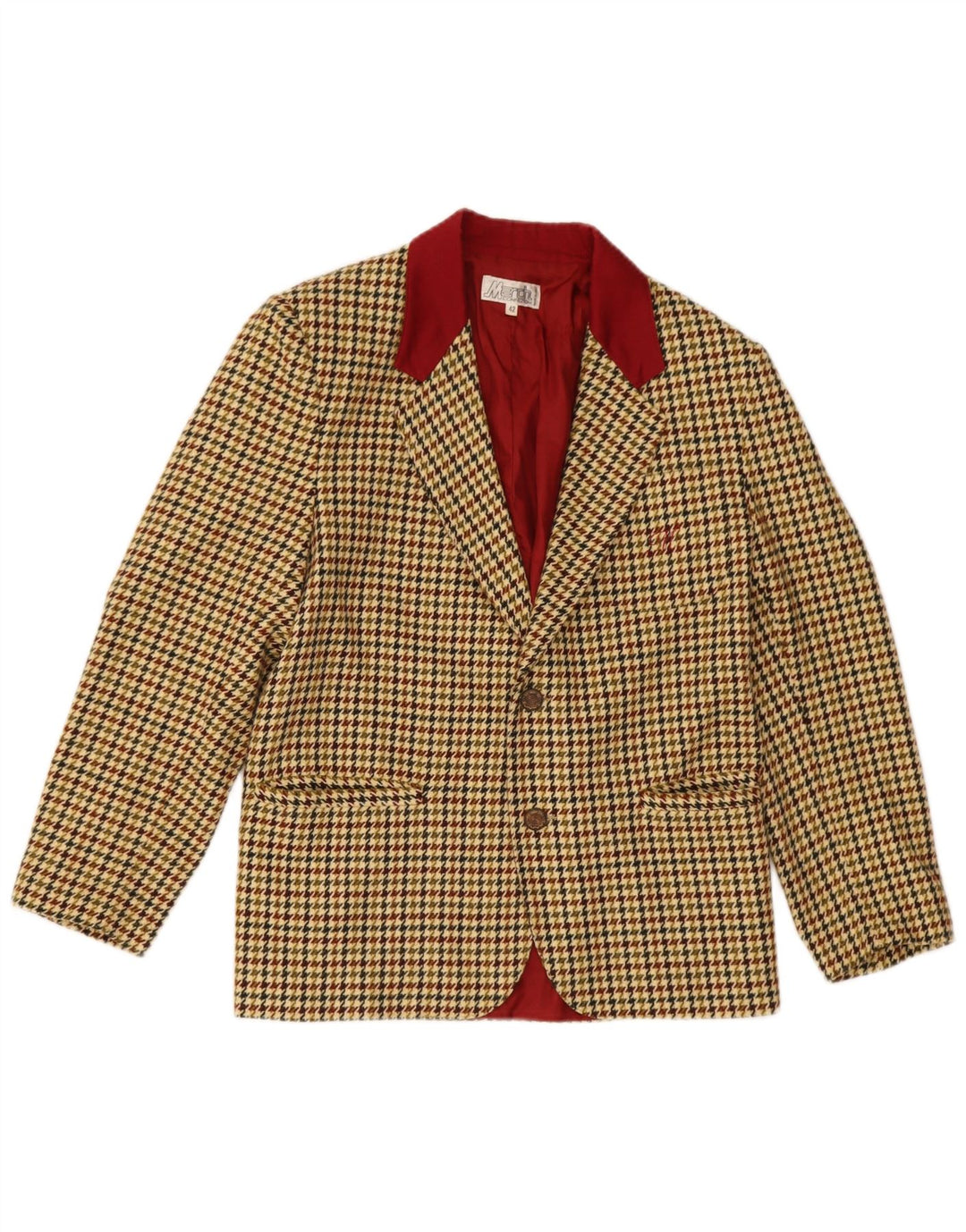 Jachetă vintage pentru femei cu 2 nasturi IT 42 Medium Bej Houndstooth