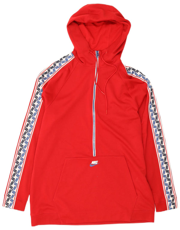 Nike Mens Graphic Zip Neck Hoodie Jumper Medium Red Colourblock Polyester