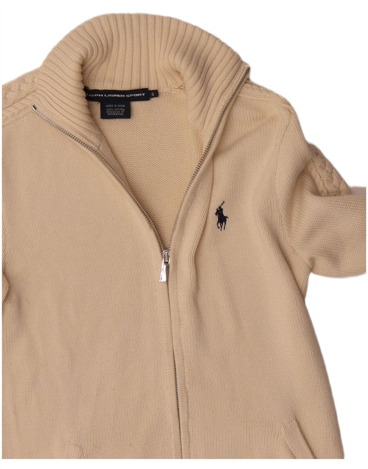 Pulover cardigan pentru femei RALPH LAUREN UK 10 mic bumbac bej
