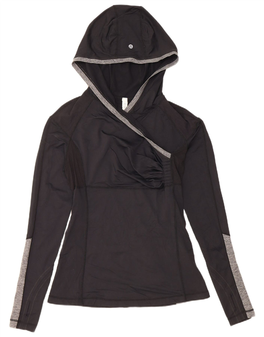 Lululemon Top cu glugă pentru femei cu mânecă lungă US 8 Medium Black Colorblock Nylon