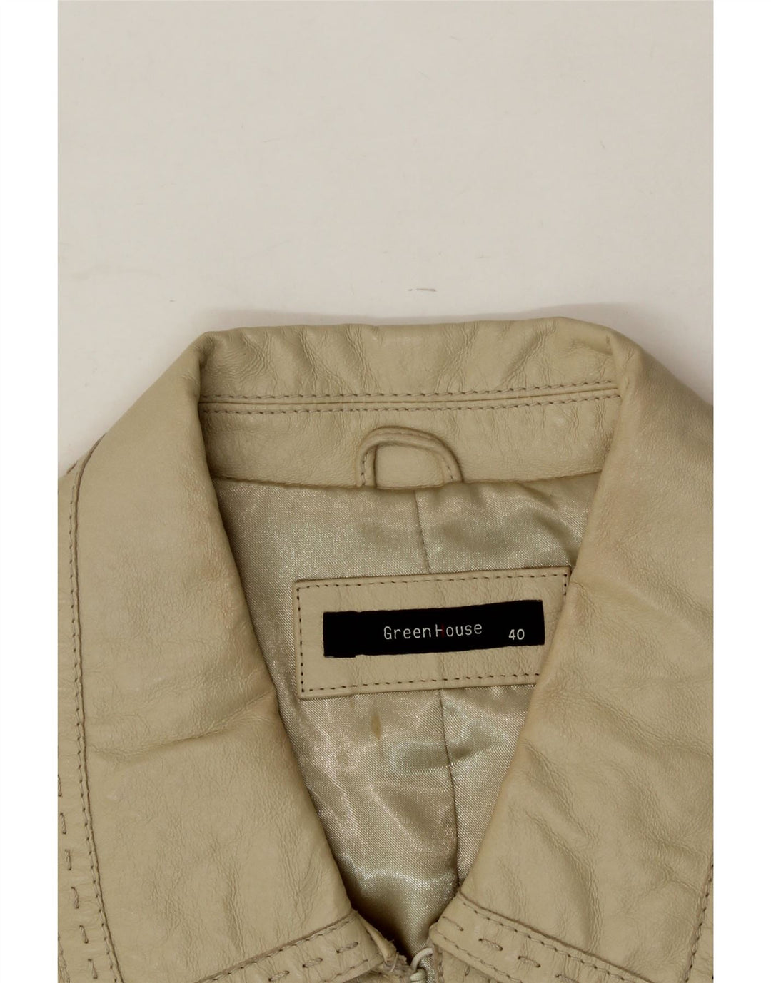 GREEN HOUSE Womens Leather Jacket IT 40 Small Beige Floral Leather Vintage Green House and Second-Hand Green House from Messina Hembry 