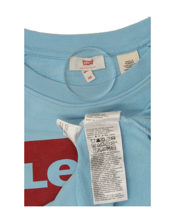 LEVI'S Womens Oversized Graphic Sweatshirt Jumper UK 6 XS Blue Cotton Vintage Levi's and Second-Hand Levi's from Messina Hembry 