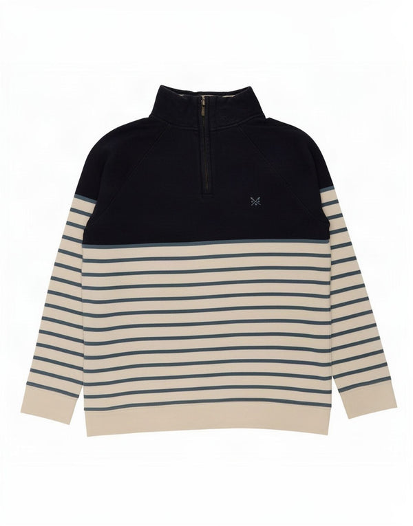 Crew Clothing Hanorac pentru femei cu fermoar și gât Pulover UK 14, mare, cu dungi albastre