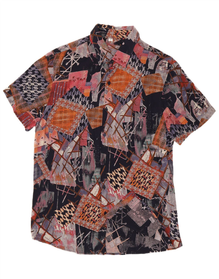 Cămașă Vintage pentru bărbați cu mânecă scurtă, mică, multicoloră, geometrică, viscoză