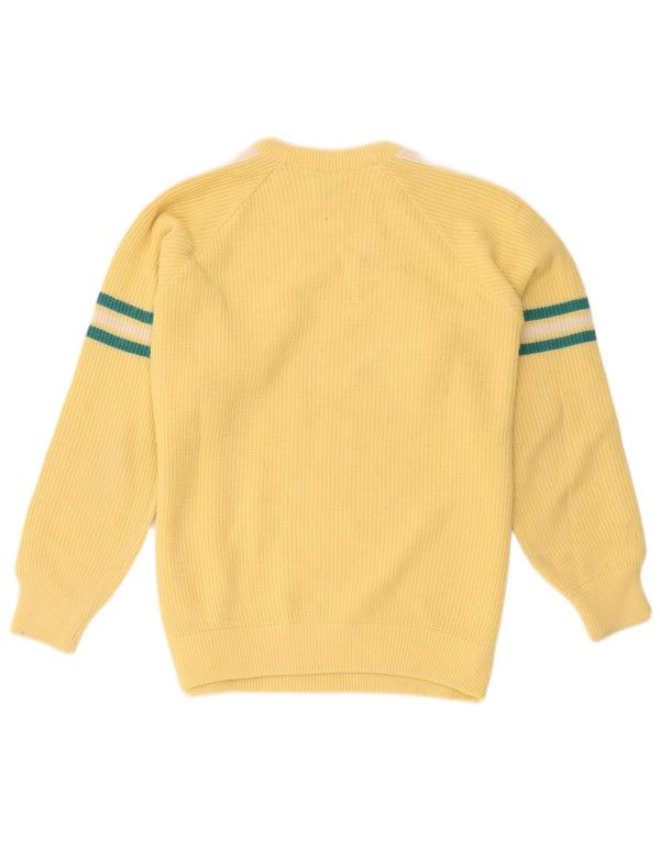 Pulover vintage pentru bărbați cu gât roșu, mare, galben Colorblock
