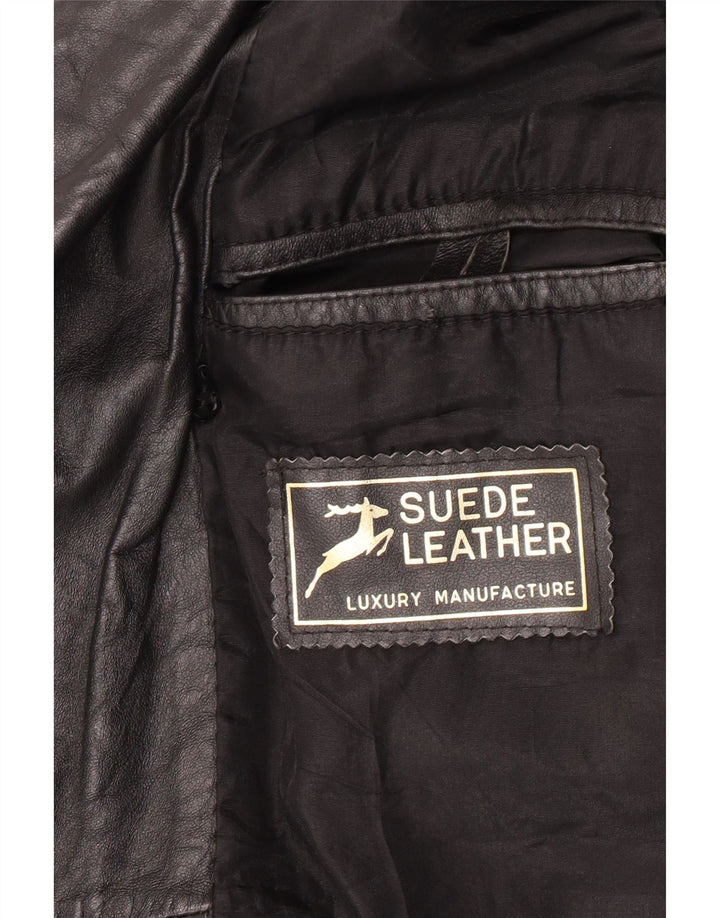 Jachetă de piele vintage pentru bărbați cu două piepți UK 40, mare, neagră