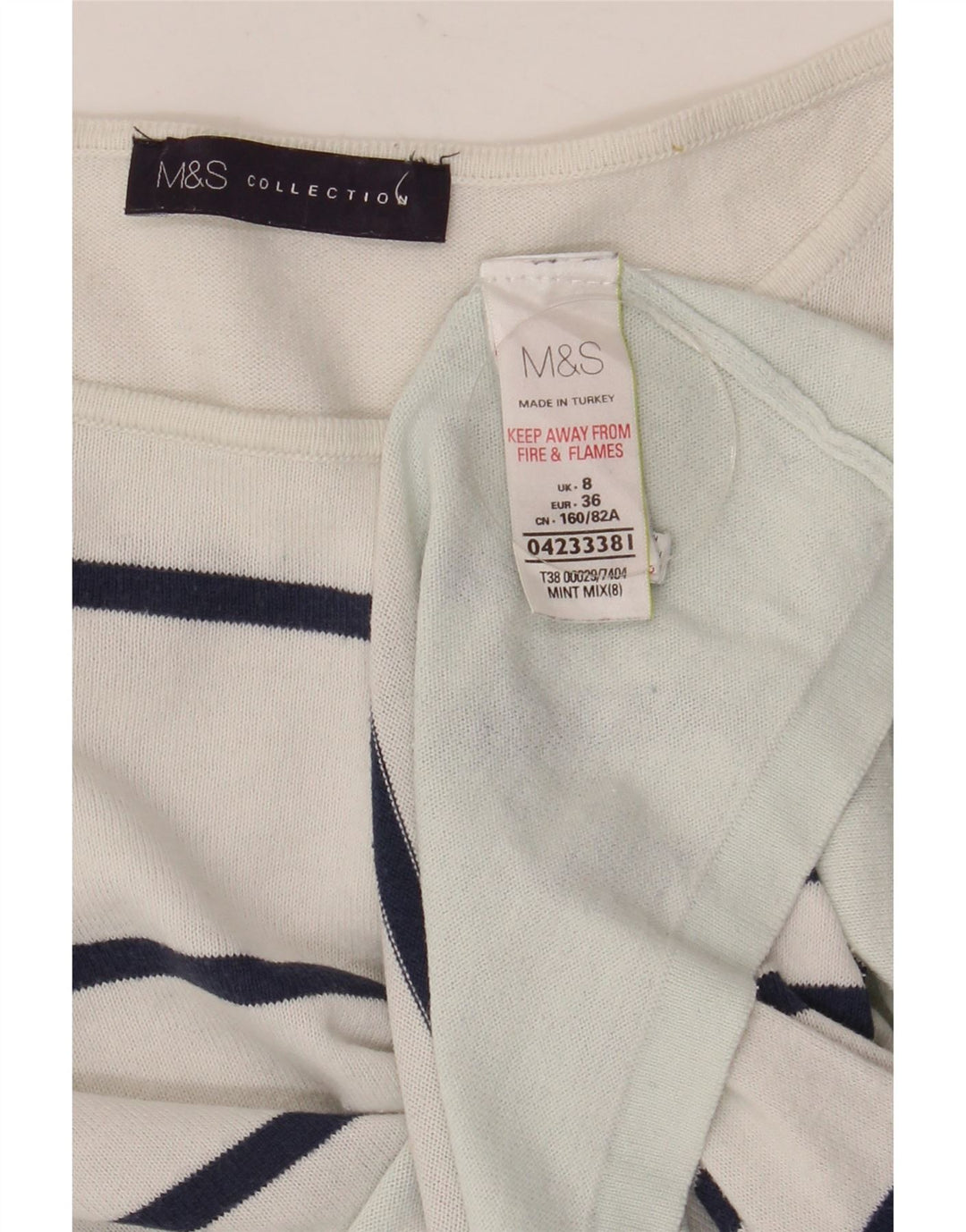 Top pentru femei Marks & Spencer cu mânecă lungă UK 8, bumbac cu dungi albe mici