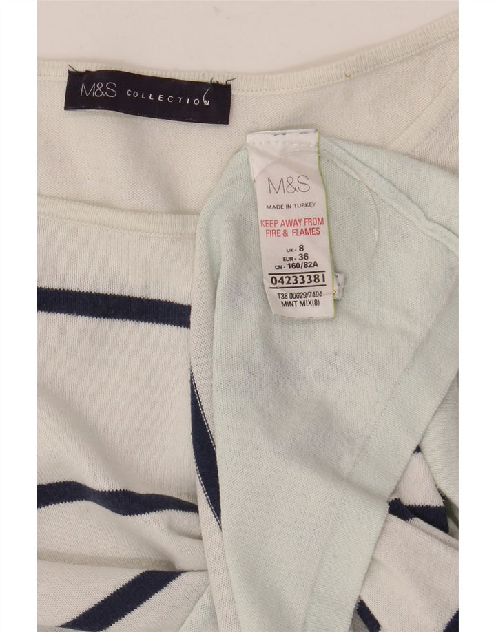 Top pentru femei Marks & Spencer cu mânecă lungă UK 8, bumbac cu dungi albe mici