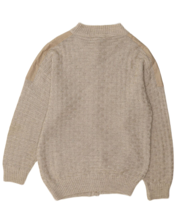 Pulover Cardigan Vintage pentru bărbați IT 52 Mare Bej Geometric In