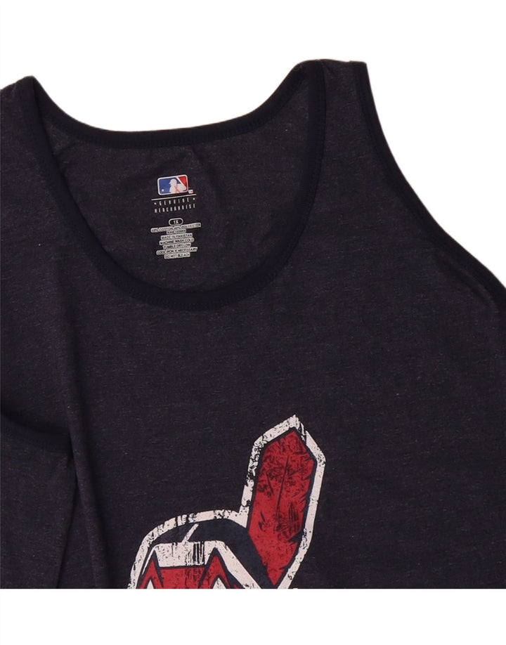 GENUINE MERCHANDISE Mens Graphic Vest Top XL Navy Blue Cotton Vintage Genuine Merchandise and Second-Hand Genuine Merchandise from Messina Hembry 