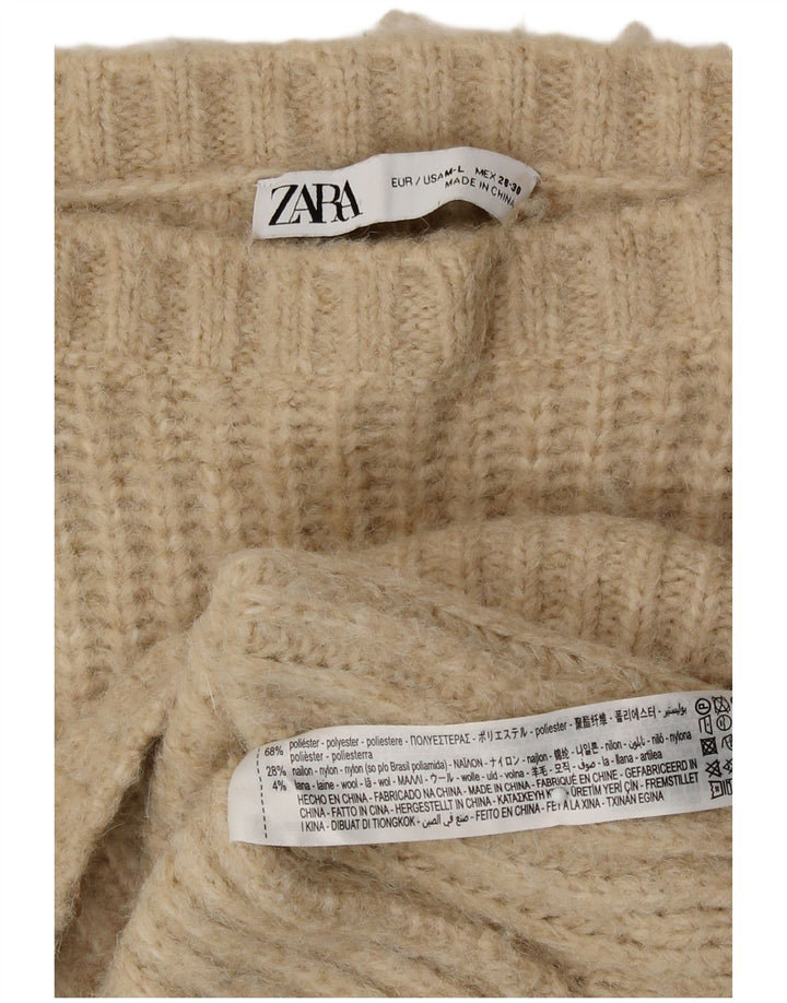 Pulover supradimensionat pentru femei Zara, cu gât de barcă, UK 14 Poliester mediu bej