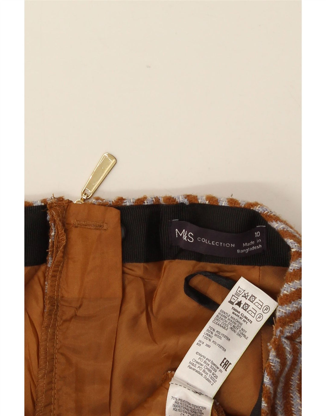 Fusta mini pentru femei Marks & Spencer UK 10 Small W30 Brown Herringbone
