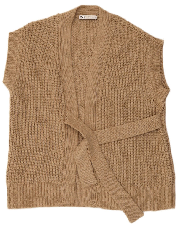 Zara Womens Oversized Short Sleeve Wrap Cardigan Sweater UK 10 Small Beige