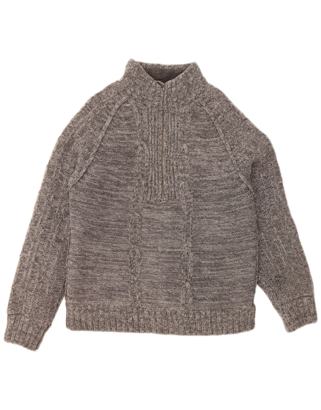 FAT FACE Pulover pentru bărbați cu fermoar și gât, lână de miel mare, gri