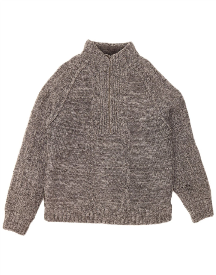 FAT FACE Pulover pentru bărbați cu fermoar și gât, lână de miel mare, gri