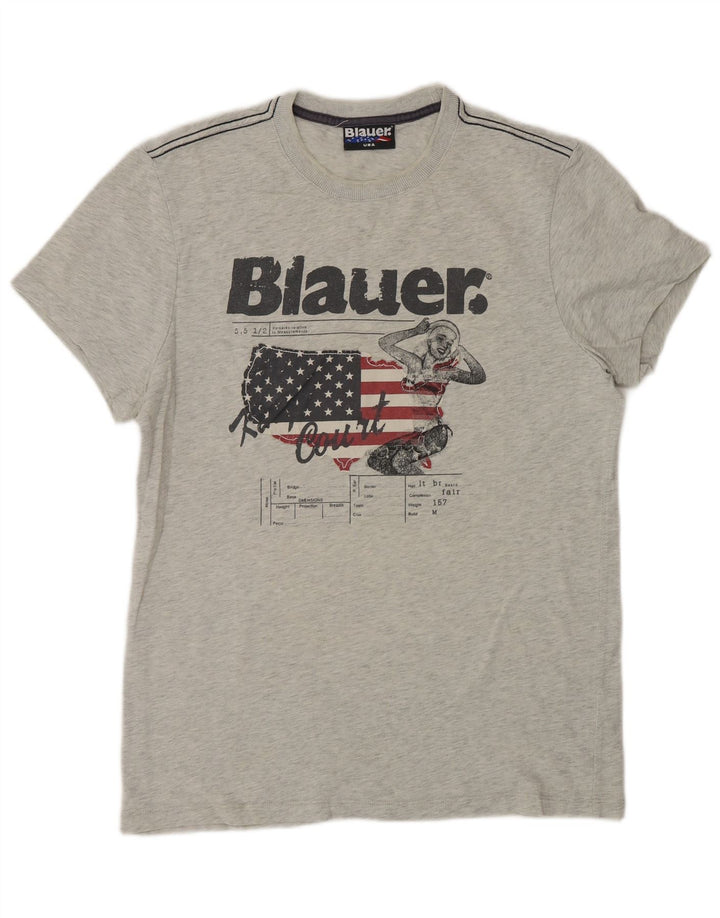 Tricou grafic pentru bărbați Blauer Top din bumbac gri mediu