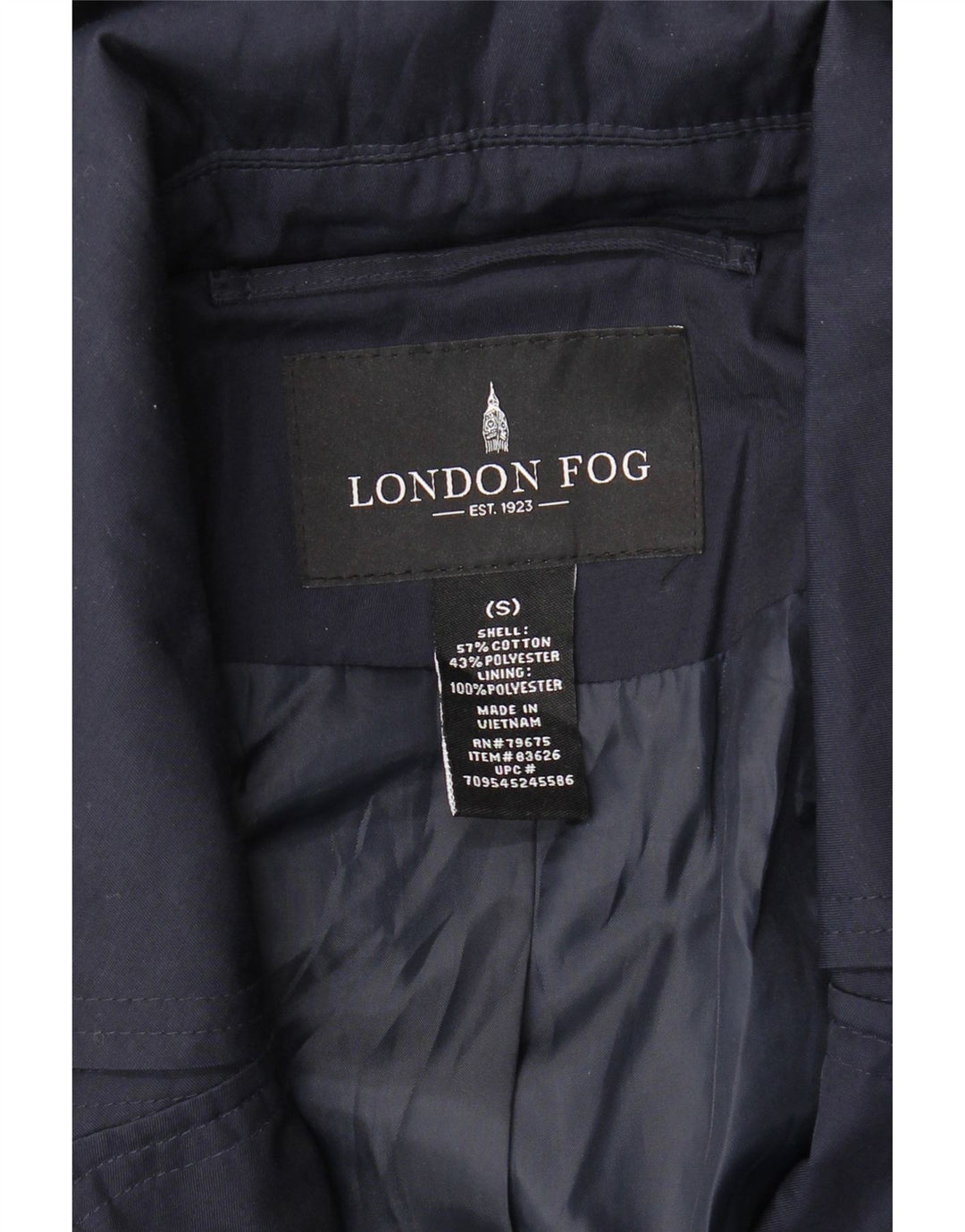 Trenci pentru femei LONDON FOG cu glugă UK 10 mic Bumbac bleumarin