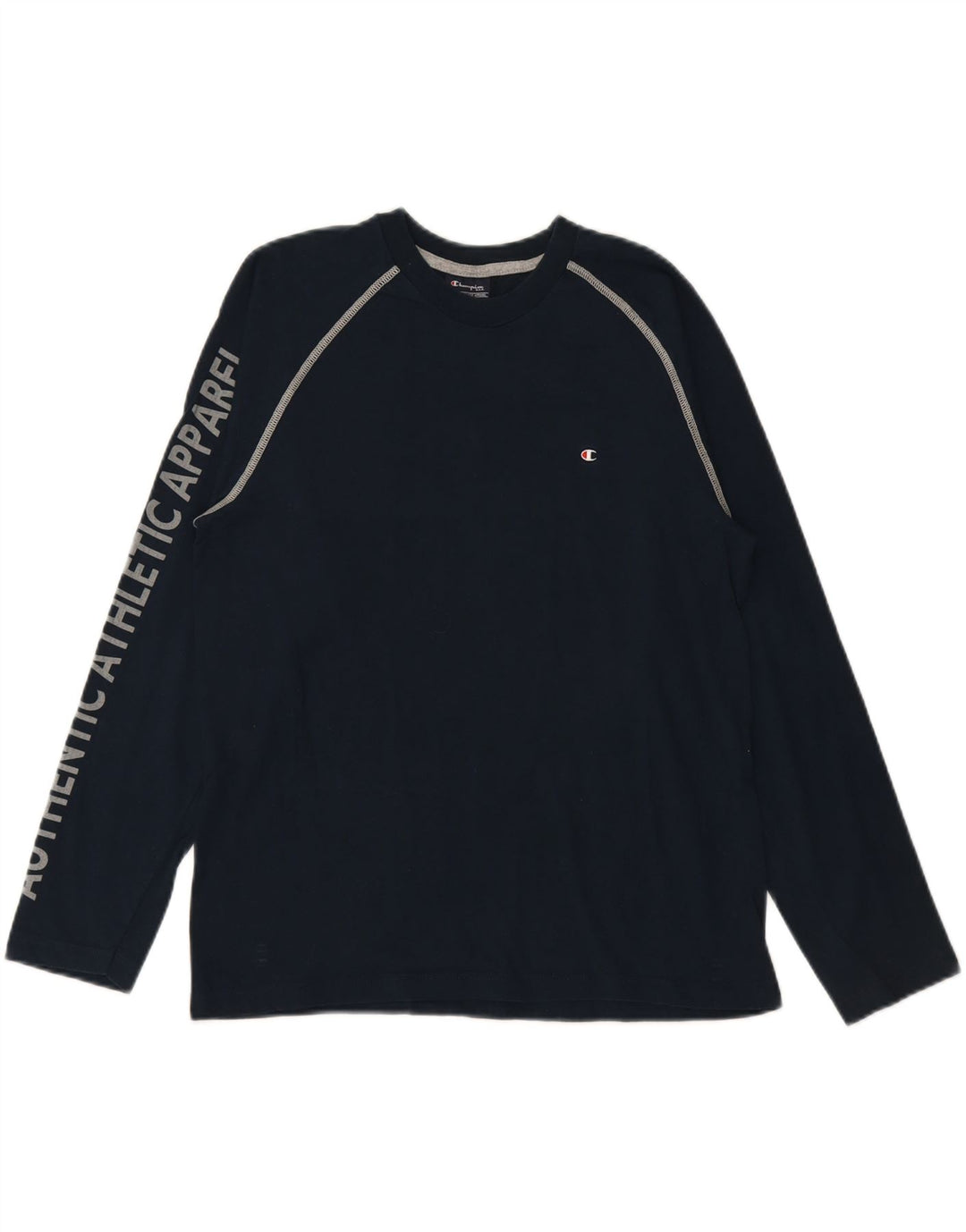 CHAMPION Mens Graphic Top Long Sleeve Small Navy Blue Cotton