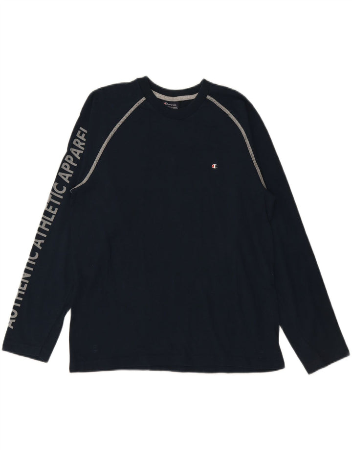 CHAMPION Mens Graphic Top Long Sleeve Small Navy Blue Cotton
