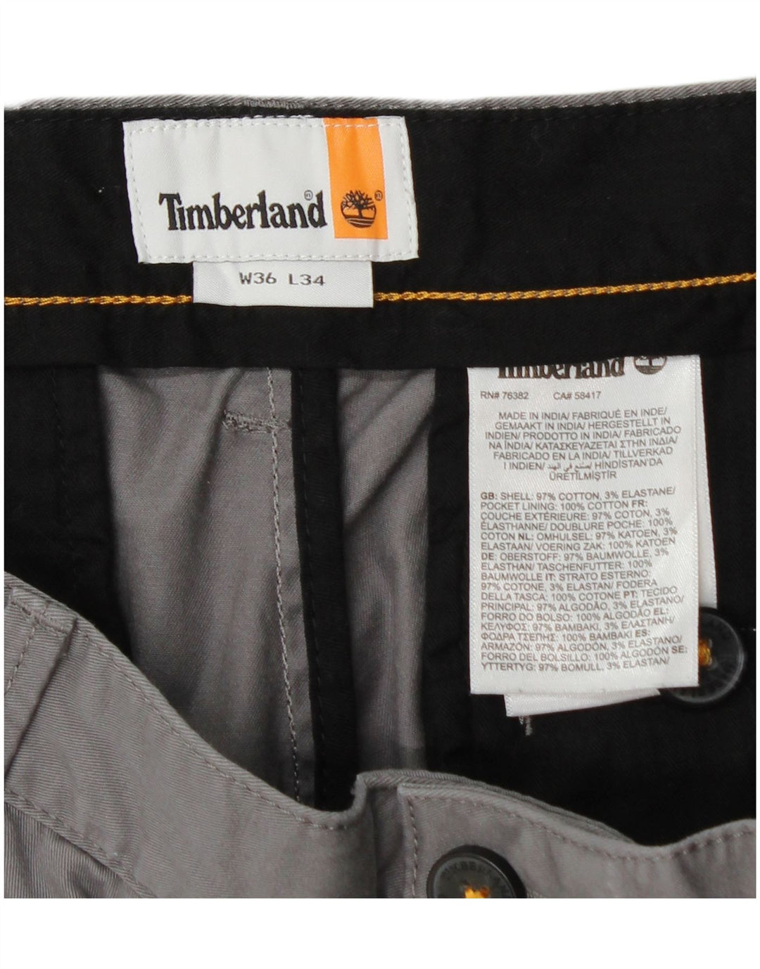 Pantaloni chino slim pentru bărbați TIMBERLAND L36 L34 bumbac gri