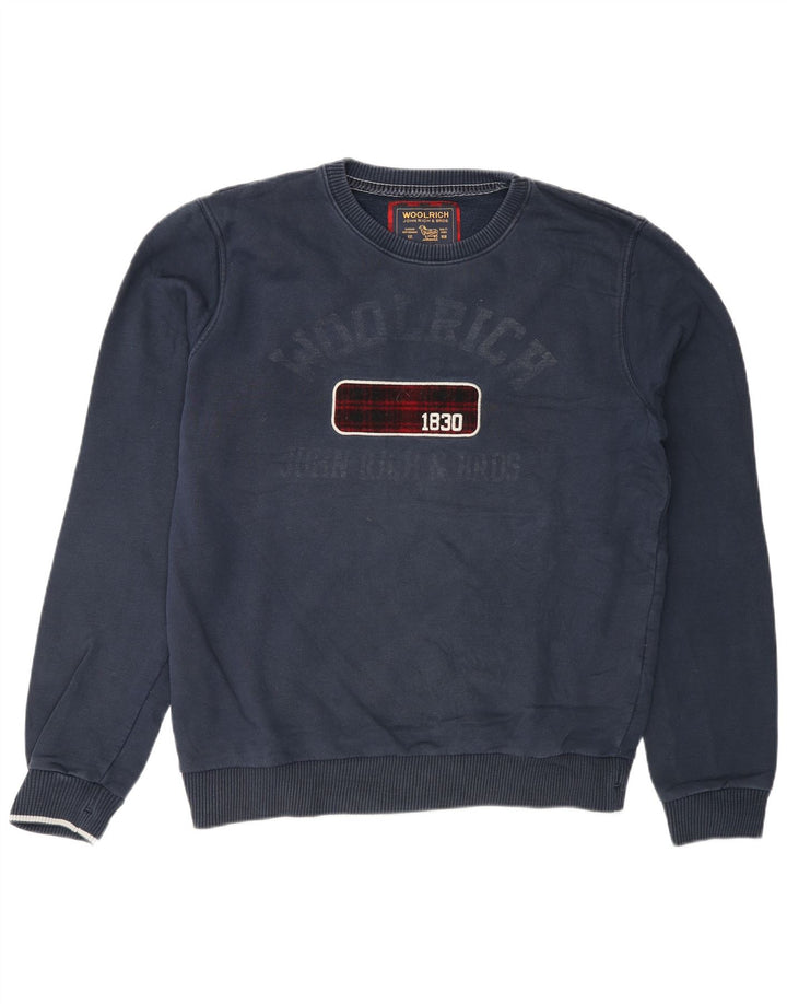Hanorac grafic pentru bărbați Woolrich Pulover mare din bumbac bleumarin