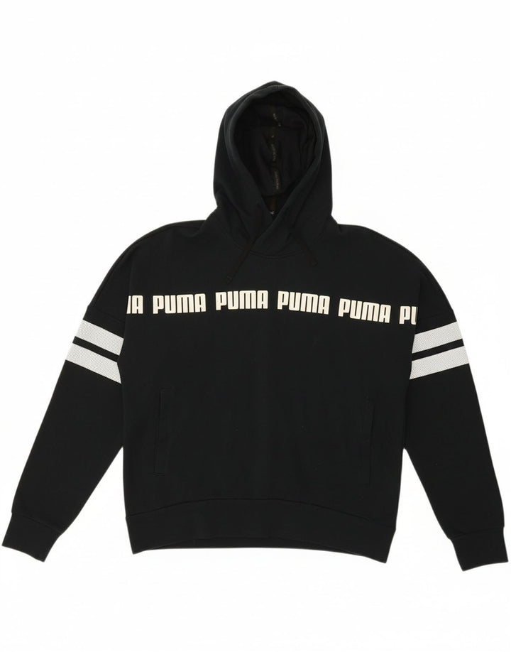 PUMA Womens Oversized Graphic Hoodie Jumper UK 8 Small  Black