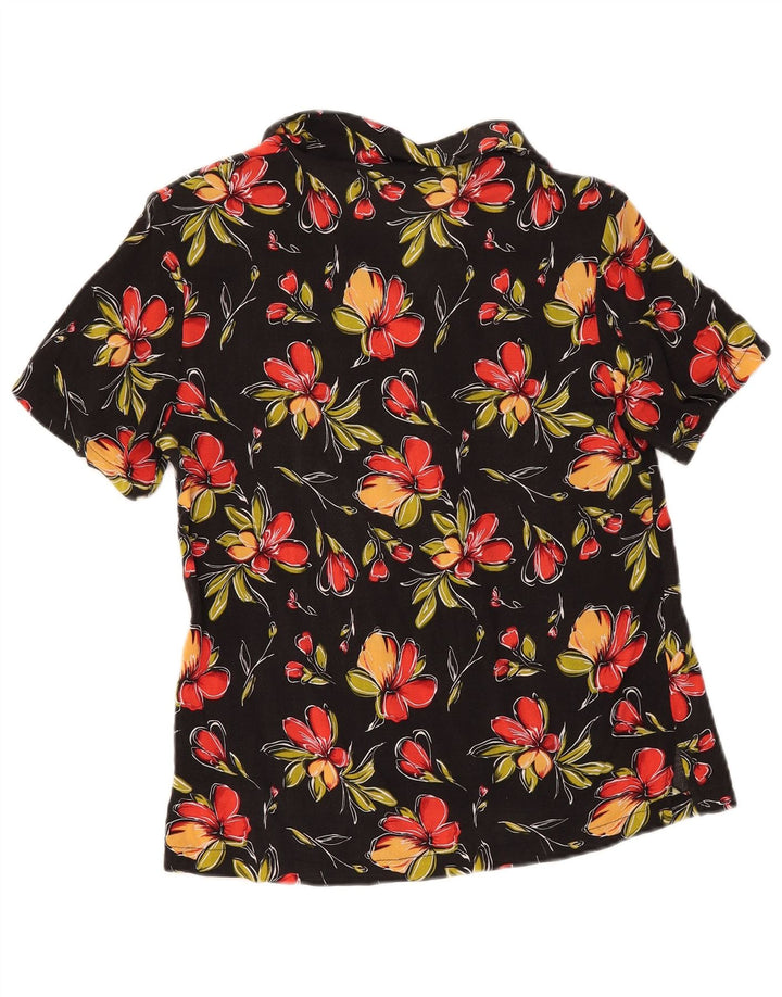 Cămașă vintage pentru femei cu mânecă scurtă IT 44 Medium Black Floral