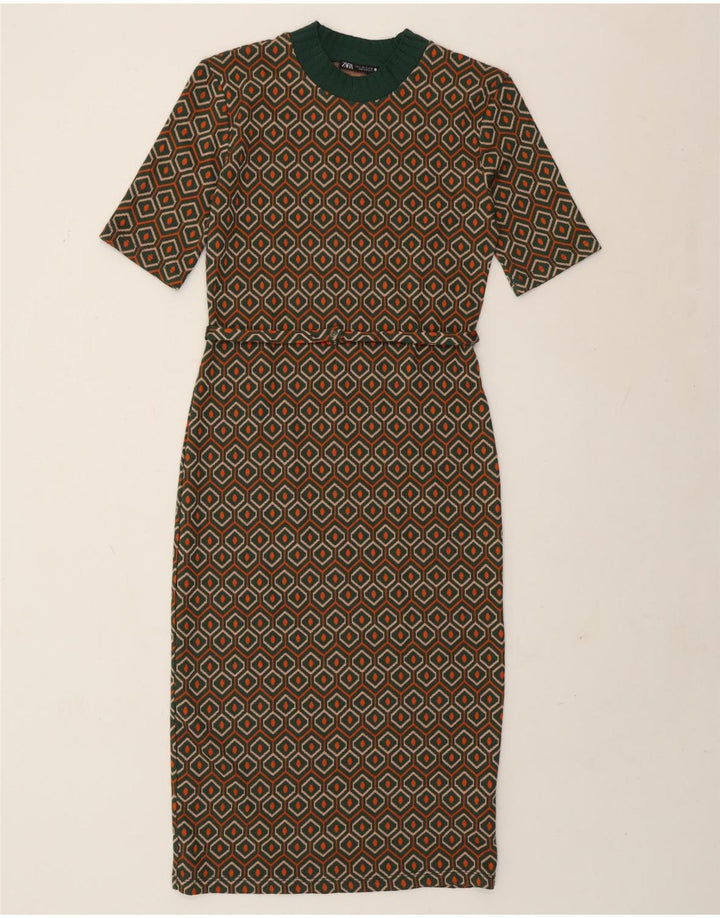 Rochie teacă pentru femei Zara UK 10 Poliester geometric geometric verde